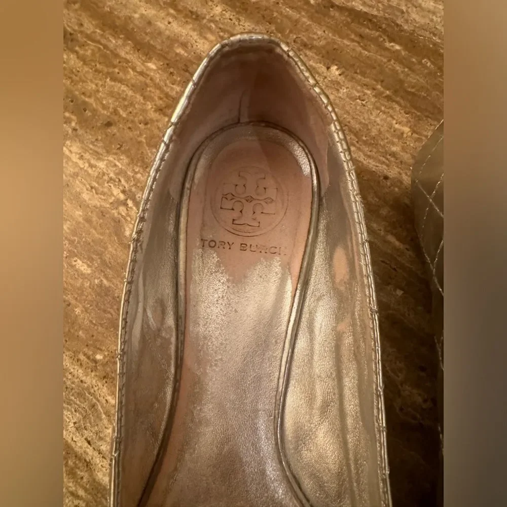 Tory Burch Quilted Silver Quinn ballet flats